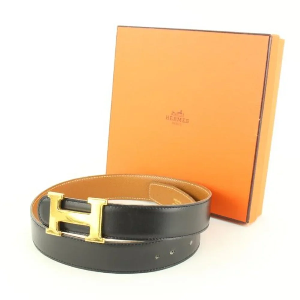 Hermès Black x Brown 32mm Reversible H Logo Belt Kit 84h615s